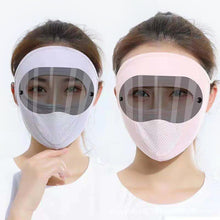 Load image into Gallery viewer, UPF50+UV Protection Black White Double Lenses Full Face Sunscreen Mask Cool Breathable Thin Ice Silk Mask Outdoor Riding And Driving Against Light Aging Goggles Mask
