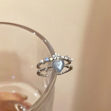 Load image into Gallery viewer, Zircon Opening Adjustable Alloy Ring Fashionable Versatile Blue Heart Shaped Ring Women Jewelry Accessory
