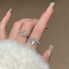 Load image into Gallery viewer, Zircon Opening Adjustable Alloy Ring Fashionable Versatile Blue Heart Shaped Ring Women Jewelry Accessory
