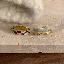 Load image into Gallery viewer, Enamel Checkerboard Ring Opening Adjustable Irregular Peak Ring Personalized Unique Alloy Ring Jewelry

