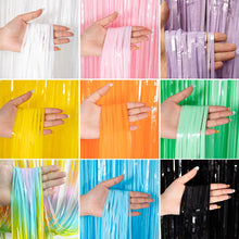Load image into Gallery viewer, Rainbow Foil Fringe Curtain Macaron Curtains Photo Booth Backdrop for Wedding Birthday Graduations Christmas Party Decorations
