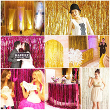 Load image into Gallery viewer, Rainbow Gold Foil Fringe Curtains Photo Booth Backdrop for Tinsel Party Wedding Birthday Graduations Christmas Party Decorations
