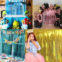 Load image into Gallery viewer, Rainbow Gold Foil Fringe Curtains Photo Booth Backdrop for Tinsel Party Wedding Birthday Graduations Christmas Party Decorations
