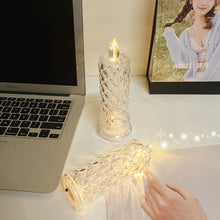 Load image into Gallery viewer, Flameless LED Crystal Candle Light Table Lamp Rose Light Projector Romantic Diamond Atmosphere Light Night Light Bedroom Home Decor
