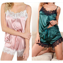 Load image into Gallery viewer, Fashionable Sexy Imitation Silk Lace Pajama Set Women Comfortable Sleeveless Suspender Pajama Shorts Nightwear
