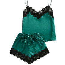 Load image into Gallery viewer, Fashionable Sexy Imitation Silk Lace Pajama Set Women Comfortable Sleeveless Suspender Pajama Shorts Nightwear
