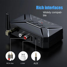 Load image into Gallery viewer, T-R22 Bluetooth Transmitter Receiver 2-in-1, RCA/AUX Interface, USB Playback, Wireless Audio Adapter
