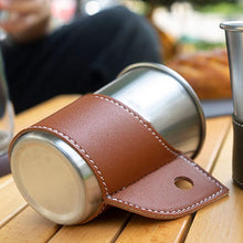 Load image into Gallery viewer, 1PC Outdoor Paper Stainless Steel Cup PU Holster Camping Picnic Barbecue Insulated Anti-Hot Glass Cover With Handle Simple Portable Coffee Cup Sleeve
