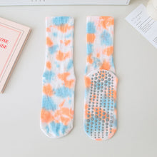 Load image into Gallery viewer, 1 Pair Female Tie-Dye Midtube Cotton Yoga Socks Professional Sports Fitness Pilates Non-Slip Breathable Socks Home Fashion Floor Stockings
