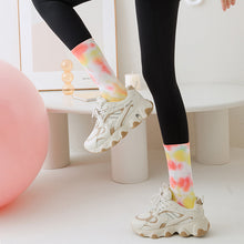 Load image into Gallery viewer, 1 Pair Female Tie-Dye Midtube Cotton Yoga Socks Professional Sports Fitness Pilates Non-Slip Breathable Socks Home Fashion Floor Stockings
