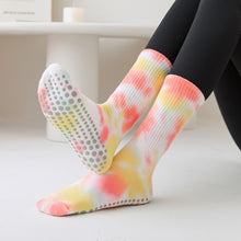 Load image into Gallery viewer, 1 Pair Female Tie-Dye Midtube Cotton Yoga Socks Professional Sports Fitness Pilates Non-Slip Breathable Socks Home Fashion Floor Stockings
