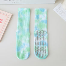 Load image into Gallery viewer, 1 Pair Female Tie-Dye Midtube Cotton Yoga Socks Professional Sports Fitness Pilates Non-Slip Breathable Socks Home Fashion Floor Stockings
