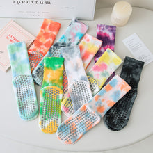 Load image into Gallery viewer, 1 Pair Female Tie-Dye Midtube Cotton Yoga Socks Professional Sports Fitness Pilates Non-Slip Breathable Socks Home Fashion Floor Stockings
