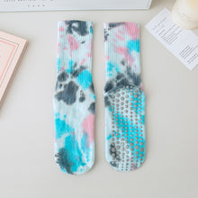 Load image into Gallery viewer, 1 Pair Female Tie-Dye Midtube Cotton Yoga Socks Professional Sports Fitness Pilates Non-Slip Breathable Socks Home Fashion Floor Stockings
