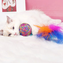 Load image into Gallery viewer, Colorful Yarn Ball with Feather Cat Funny Teaser Toys Pet Interactive Toys Cat Scratcher Toys Woll Ball Toys for Kitten
