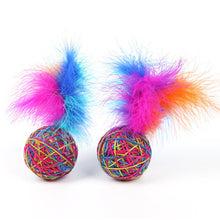 Load image into Gallery viewer, Colorful Yarn Ball with Feather Cat Funny Teaser Toys Pet Interactive Toys Cat Scratcher Toys Woll Ball Toys for Kitten
