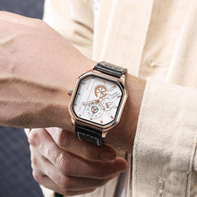 Load image into Gallery viewer, Men's Fashion Square Leather Watch Black Tech Student British Style Quartz WristWatch Luxury Jewelry Male Accessories
