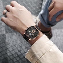 Load image into Gallery viewer, Men's Fashion Square Leather Watch Black Tech Student British Style Quartz WristWatch Luxury Jewelry Male Accessories
