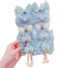 Load image into Gallery viewer, 10pcs/set Mesh Bowknot Flower Hair Clips Sweet Cute Children Colorful Hairpin Headwear Hair Accessories
