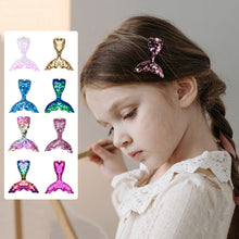 Load image into Gallery viewer, Girls' Sequin Hairpin Beauty Fishtail Style Dazzling Reversible Gradient Sequin Pearl Duckbill Clip Children's Hair Accessories
