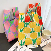 Load image into Gallery viewer, Colorful Tulip Flower Knitted Bag Handbag Large Capacity Portable Handbag Casual Daily Knitted Handbag
