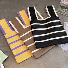 Load image into Gallery viewer, Contrast Striped Knitted Woven Bag Soft Skin-friendly Portable Leisure Bag Fashion Niche Women Knitted Handbag
