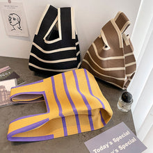 Load image into Gallery viewer, Contrast Striped Knitted Woven Bag Soft Skin-friendly Portable Leisure Bag Fashion Niche Women Knitted Handbag
