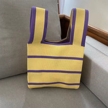 Load image into Gallery viewer, Contrast Striped Knitted Woven Bag Soft Skin-friendly Portable Leisure Bag Fashion Niche Women Knitted Handbag

