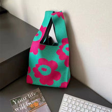 Load image into Gallery viewer, Knitted Colorful Flower Handbag Portable Large Capacity Knitted Woven Bag Casual Shoulder Bag Handbag
