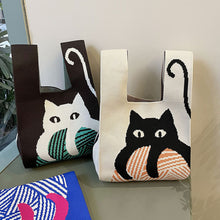 Load image into Gallery viewer, Niche Cartoon Cat Knitted Woven Handbag Large Capacity Portable Versatile Shoulder Bag Handbag for Women
