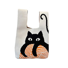 Load image into Gallery viewer, Niche Cartoon Cat Knitted Woven Handbag Large Capacity Portable Versatile Shoulder Bag Handbag for Women
