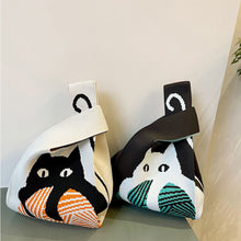 Load image into Gallery viewer, Niche Cartoon Cat Knitted Woven Handbag Large Capacity Portable Versatile Shoulder Bag Handbag for Women
