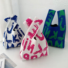 Load image into Gallery viewer, Knitted Letter Graffiti Handbag Large Capacity Soft Portable Knitted Bag Women Casual Knitted Shoulder Bag Handbag
