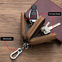 Load image into Gallery viewer, Car Key Case Leather Bag Wallet Housekeeper Holders Key Rings Home Key with Zipper Double-layer for Men &amp; Women
