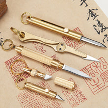 Load image into Gallery viewer, Multi-Functional Mini Brass Knife Pendant Spare Bottle Opener Broken Window Cone Car Key Chain Outdoor Camping Tool
