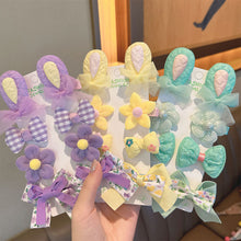 Load image into Gallery viewer, 8pcs/set Cute Cartoon Rabbit Ear Hairpin Fabric Embroidery Flower Bowknot Hair Clips Girls Headwear Hair Accessories
