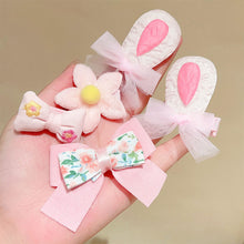 Load image into Gallery viewer, 8pcs/set Cute Cartoon Rabbit Ear Hairpin Fabric Embroidery Flower Bowknot Hair Clips Girls Headwear Hair Accessories
