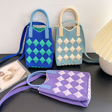 Load image into Gallery viewer, Small Design Checkered Diamond Knitted Mini Cute Phone Bag Crossbody Bag Handbag Women Reusable Shopping Bags
