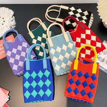 Load image into Gallery viewer, Small Design Checkered Diamond Knitted Mini Cute Phone Bag Crossbody Bag Handbag Women Reusable Shopping Bags
