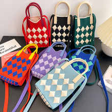 Load image into Gallery viewer, Small Design Checkered Diamond Knitted Mini Cute Phone Bag Crossbody Bag Handbag Women Reusable Shopping Bags
