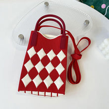 Load image into Gallery viewer, Small Design Checkered Diamond Knitted Mini Cute Phone Bag Crossbody Bag Handbag Women Reusable Shopping Bags
