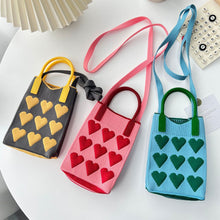 Load image into Gallery viewer, Reusable Small Design Checkered Heart Mini Cute Knitted Bag Crossbody Bag Handbag Women Shopping Bags Wrist Bag
