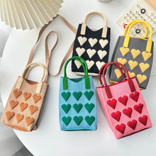 Load image into Gallery viewer, Reusable Small Design Checkered Heart Mini Cute Knitted Bag Crossbody Bag Handbag Women Shopping Bags Wrist Bag
