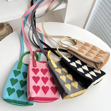 Load image into Gallery viewer, Reusable Small Design Checkered Heart Mini Cute Knitted Bag Crossbody Bag Handbag Women Shopping Bags Wrist Bag
