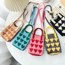 Load image into Gallery viewer, Reusable Small Design Checkered Heart Mini Cute Knitted Bag Crossbody Bag Handbag Women Shopping Bags Wrist Bag
