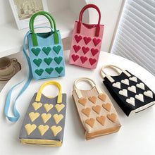 Load image into Gallery viewer, Reusable Small Design Checkered Heart Mini Cute Knitted Bag Crossbody Bag Handbag Women Shopping Bags Wrist Bag
