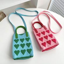 Load image into Gallery viewer, Reusable Small Design Checkered Heart Mini Cute Knitted Bag Crossbody Bag Handbag Women Shopping Bags Wrist Bag
