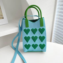 Load image into Gallery viewer, Reusable Small Design Checkered Heart Mini Cute Knitted Bag Crossbody Bag Handbag Women Shopping Bags Wrist Bag
