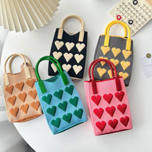 Load image into Gallery viewer, Reusable Small Design Checkered Heart Mini Cute Knitted Bag Crossbody Bag Handbag Women Shopping Bags Wrist Bag
