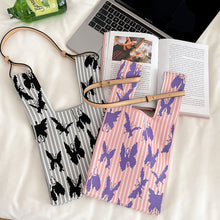 Load image into Gallery viewer, Fashion Handmade Knit Handbag Mini Butterfly Stripe Wrist-bag Female Casual Tote Bag Women Student Reusable Shopping Bag
